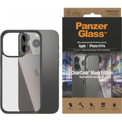 Panzer Гръб ClearCase PanzerGlass за Apple iPhone 14 Pro, Antibacterial - Черна рамка