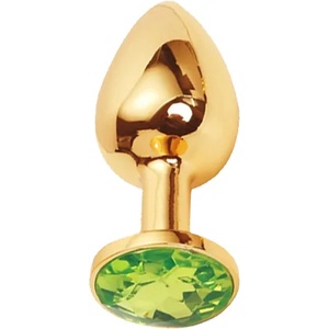 Sensual Метално дилдо Butt Plug "GOLD CRYSTAL LIME" 9 см. Размер - L