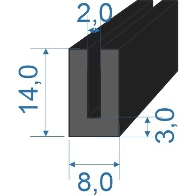 2984 Pryžový profil tvaru "U", 14x8/2mm, 60°Sh, EPDM, -40°C/+100°C, černý | Zboží Auto