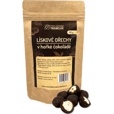 Čokoládovna Troubelice Lískové ořechy v hořké čokoládě 60 g