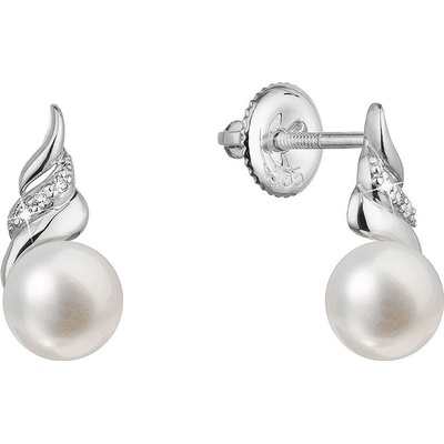 Pavona zlaté 14 karátové náušnice bílé zlato s říční perlou a brilianty 81PB00059