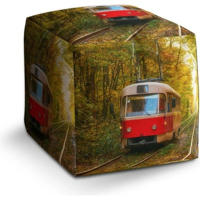 Sablio Taburet Cube Červená tramvaj v lese: 40x40x40 cm