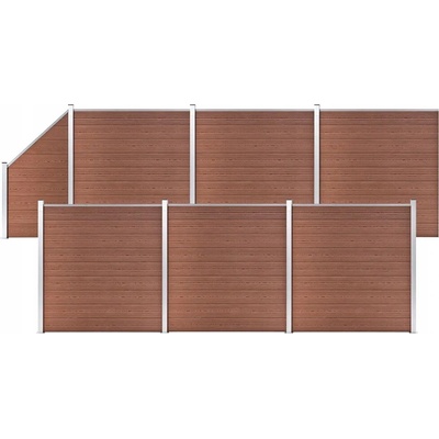 vidaXL Plotová sada WPC 6 čtvercových + 1 šikmý díl 1138x186 cm hnědá
