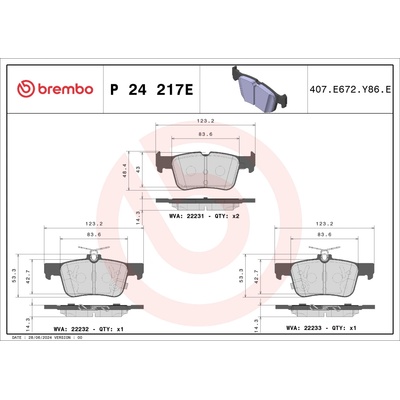 BREMBO Sada brzdových platničiek kotúčovej brzdy P 24 217E