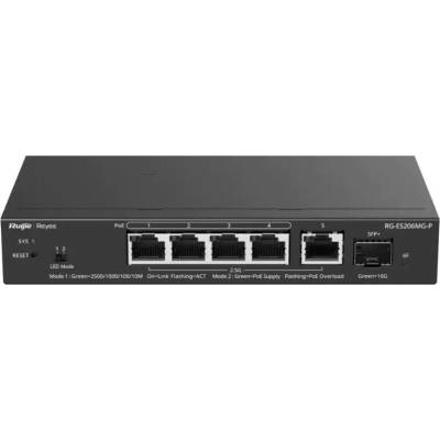 RG-ES206MG-P - 5-портов 2.5G cloud managed PoE+ суич, 4×PoE+ (70W), 1×10G SFP+ uplink, Layer 2 (RG-ES206MG-P)