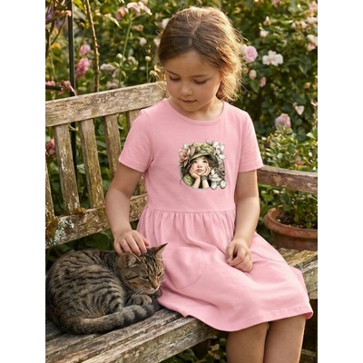 Dievčenské šaty GIRL and CAT s krátkym rukávom ružová