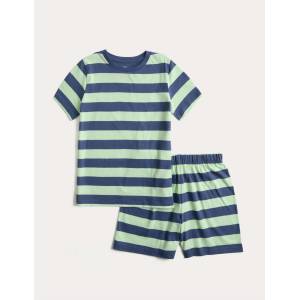 Marks & Spencer Къса детска раирана пижама от чист памук (1-16 години) Marks & Spencer синя Marks & Spencer | Sin | Момчешки | 3-4 години