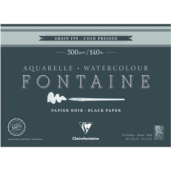 Clairefontaine Fontaine Black Cold-Pressed Glued Pad On 4 Sides Скицник 15 26 x 36 cm 300 g (975303C)