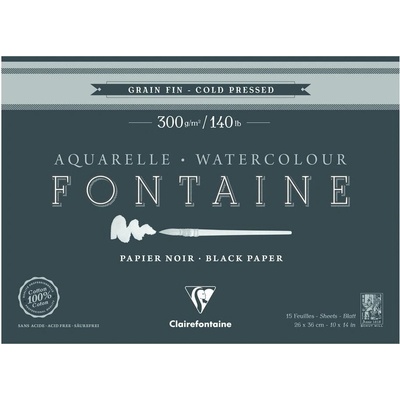Clairefontaine Fontaine Black Cold-Pressed Glued Pad On 4 Sides Скицник 15 26 x 36 cm 300 g (975303C)