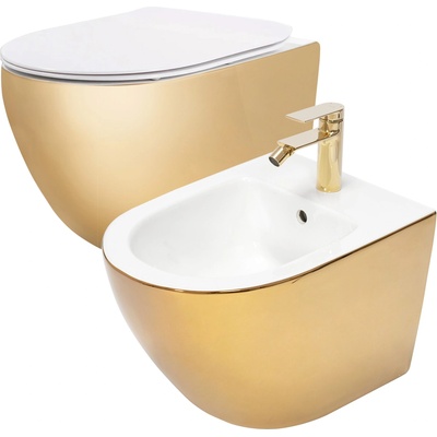 Rea Комплект тоалетна чиния Rea CARLO Flat+ биде Rea CARLO MINI GOLD/WHITE (KPL-C2288)