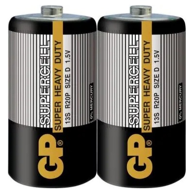 GP Batteries Цинк карбонова батерия SUPERCELL 13S-S2, R20, 2 бр. в опаковка- shrink, 1.5V (GP-BM-13S-S2)