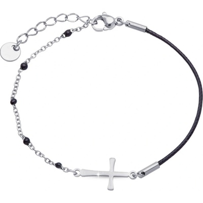 Biju Černý náramek se stříbrným křížkem 2865-2 2002865-2