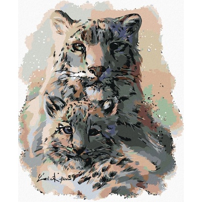 Zuty malování podle čísel Levhart sněžný s mládětem 80 x 100 cm vypnuté plátno na rám