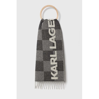 Karl Lagerfeld Вълнен шал Karl Lagerfeld в сиво с десен (236W3304)