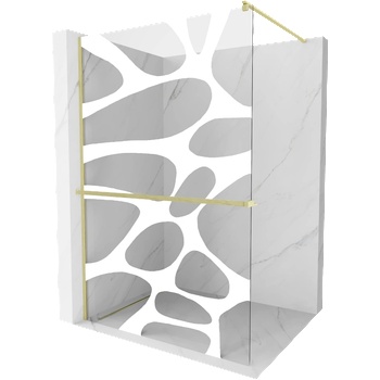 Mexen Kioto+ преграда за душ с рафт Walk-in 140 x 200 см, бяла вълна, златно четкано - 800-140-121-55-97 (800-140-121-55-97)