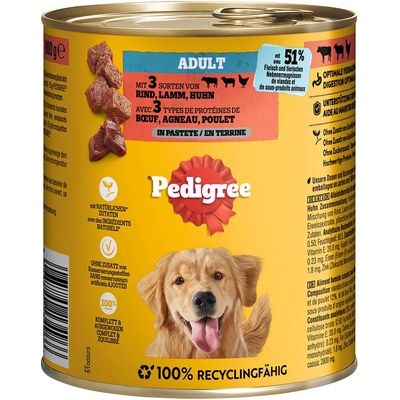 Pedigree Adult 3 druhy masa hovězí jehněčí a kuřecí 12 x 800 g