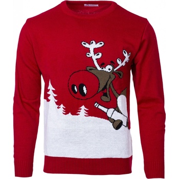 vánoční svetr se sobem Drunk Reindeer červený