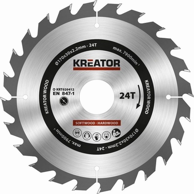 Kreator KRT020412 Pílový kotúč na drevo 170mm, 24T