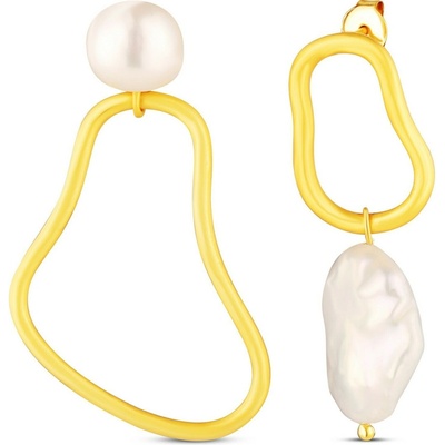 JwL Luxury Pearls Asymetrické pozlátené náušnice s pravými sladkovodnými perlami JL0853