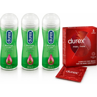 Durex lubricant 3 x 200 ml 2in1 masáž Aloe Vera + Durex kondómy