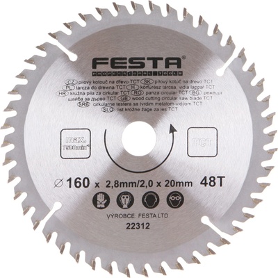 Festa Pilový kotouč na dřevo TCT 160 x 20 x 2,8/2,0 mm 48 zubů 22312