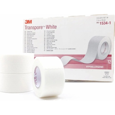 3M TRANSPORE WHITE elastická 2,5 cm x 9,14 m nesterilní 12 ks