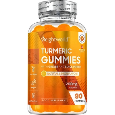 WeightWorld Противовъзпалително действие Куркума с Джинджифил и Черен пипер 90 желирани таблетки с вкус на лимон (126936 ww)