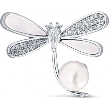 JwL Luxury Pearls trblietavá brošňa vážka s pravou perlou a kryštálmi JL0763