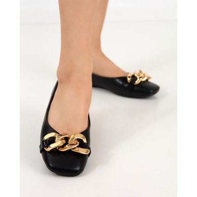 Resti Black women's eco-leather ballerinas with golden gassi decoration shoes čierne žlté