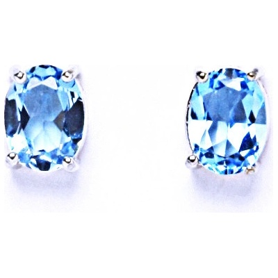 Čištín Zlaté náušnice, přírodní topaz sky pálený 8x6 mm, bílé i žluté zlato - NŠ 1245