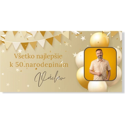 Personal Narodeninový banner s fotkou - Golden Birthday Rozmer banner: 130 x 65 cm