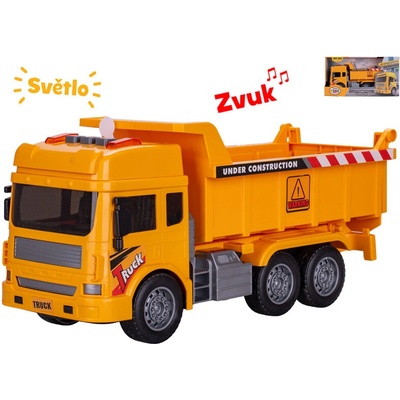Mikro Trading Auto stavební sklápěčka 27cm na setrvačník na baterie se světlem a zvukem v krabičce