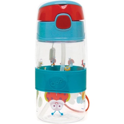 Oops Бутилка за вода със сламка Oops - Насекоми, Синя, 400ml (OP4100430)