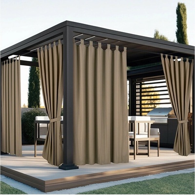 Nepremokavý záhradný záves s trakmi do altánku/na terasu so stuhou v tmavo béžovej farbe Šírka 155 cm | Dĺžka 200 cm béžová