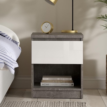 Нощно шкафче Naia с 1 чекмедже Бетон и бял гланц