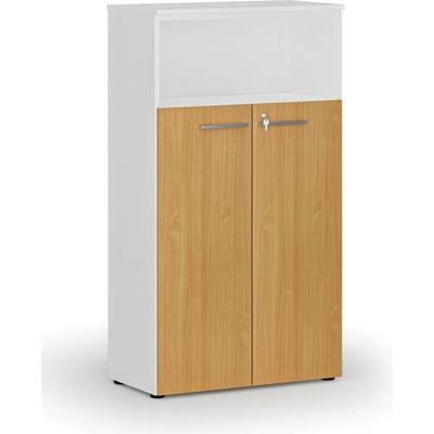 Primo Kombinovaná kancelárska skriňa WHITE, dvere na 3 poschodia, 1434 x 800 x 420 mm, biela/buk