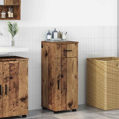 vidaXL Шкаф за баня с чекмедже с врата Старо дърво 30 x 35 x 80 см (883332)