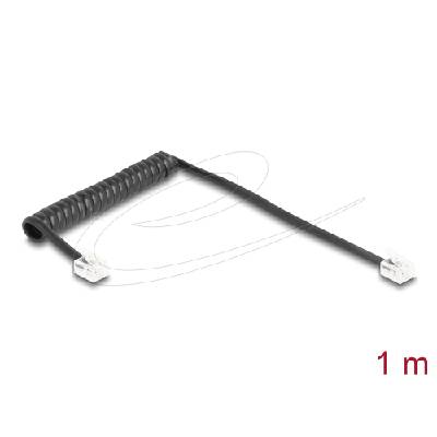 Телефонен кабел спирален кабел RJ11 plug -RJ11 plug , черен 1 м (DELOCK-90201)