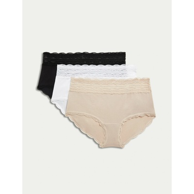 Marks & Spencer Шорти с висока талия и висок дял памук, 3 бр. Marks & Spencer бежово Marks & Spencer | Bezhov | ЖЕНИ | M