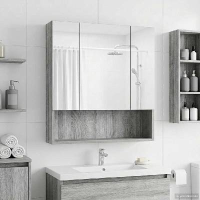 vidaXL Шкаф с огледало за баня с рафт Сив Сонома 60 x 14.5 x 70 см (889188)