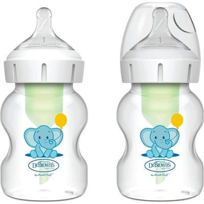 Dr. Brown's Комплект шишета Dr. Brown's Options+ - PP, Wide-Neck, Anti-Colic, 2 х 150 ml, слон (WB52015-ESX)