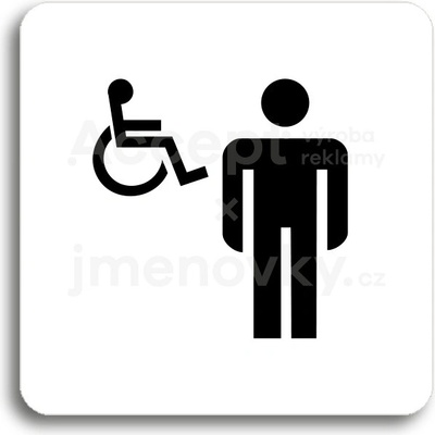 ACCEPT Piktogram WC muži, invalidé - bílá tabulka - černý tisk bez rámečku