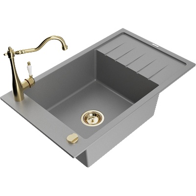 Mexen Elias гранитна мивка с 1 отделение, дренажна част и кухненски смесител Carla, сив - 6511-71-670700-50 (6511-71-670700-50)