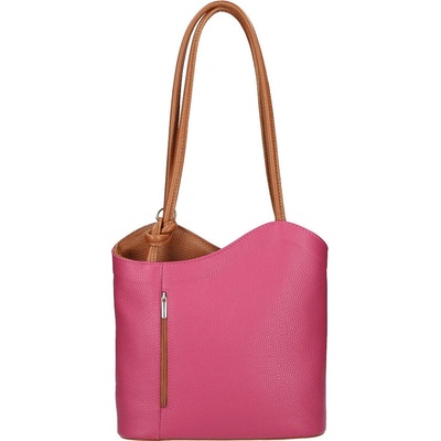 Made in Italy kožená kabelka na rameno/batoh 1260 fuchsia+koňak