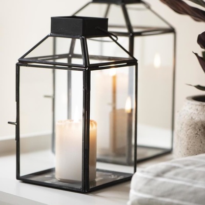 IB LAURSEN Skleněná lucerna Norr Black 30,5 cm, černá barva, čirá barva, sklo