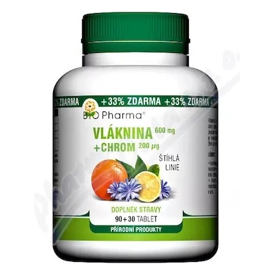 Bio-Pharma Vláknina 600mg + Chrom 200mcg 90 + 30 tabliet
