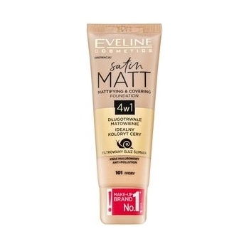 Eveline Satin Matt Mattifying & Covering Foundation 4in1 101 Ivory tekutý make-up so zmatňujúcim účinkom 30 ml