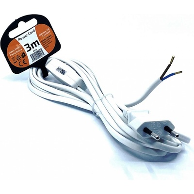 Solight Flexo šňůra, 3m, 2 x 0,75mm2, bílá, plochá, vypínač