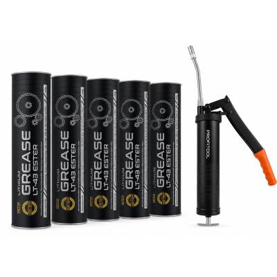 MANNOL 5 бр X 400г Многофункционална литиева грес MANNOL LT-43 Ester Lithium Grease + Пистолет за грес, такаламит PROFITOOL (MN LT-43 Grease 2kg - 0XPTJB0055)