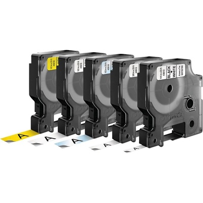 DYMO 45018 + 45013 + 45010 + 40913 + 43613 sada 5 ks Farba pásky: biela, žltá, priehľadná Farba písma: čierna 6 mm, 9 mm